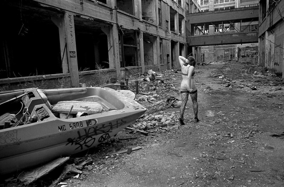 Fashion shoot in the abandoned Packard plant, Detroit Michigan.