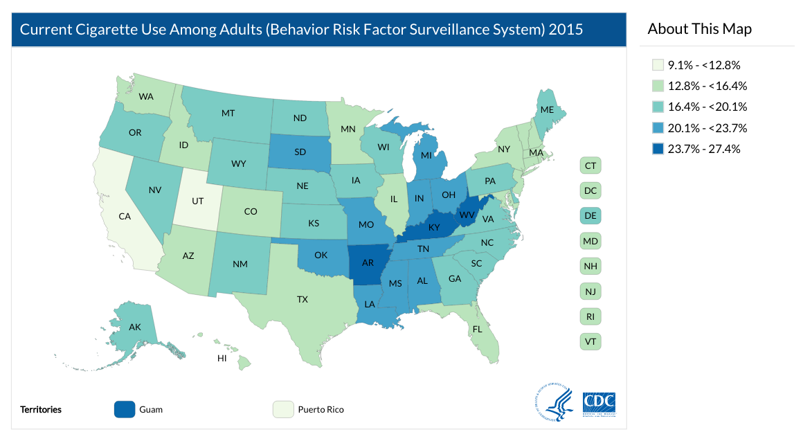 Smoking rates in the U.S. by state