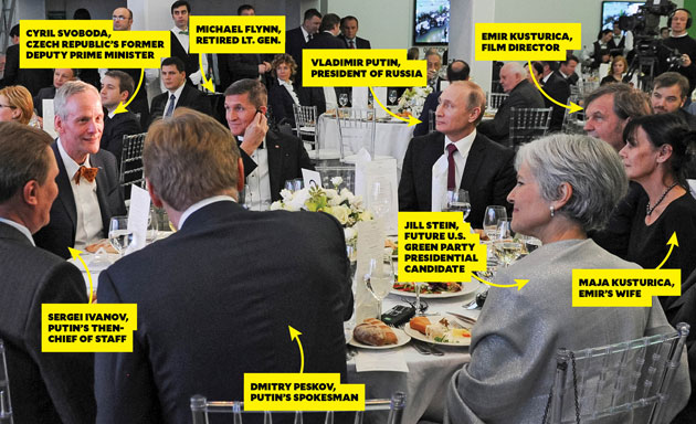 Gen. Michael Flynn and Jill Stein dine with Russian President Vladimir Putin in Moscow in December 2015.
