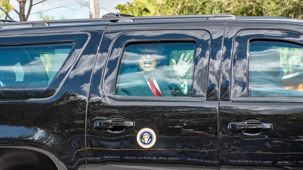 Trump waving goodbye, presumably to his blog