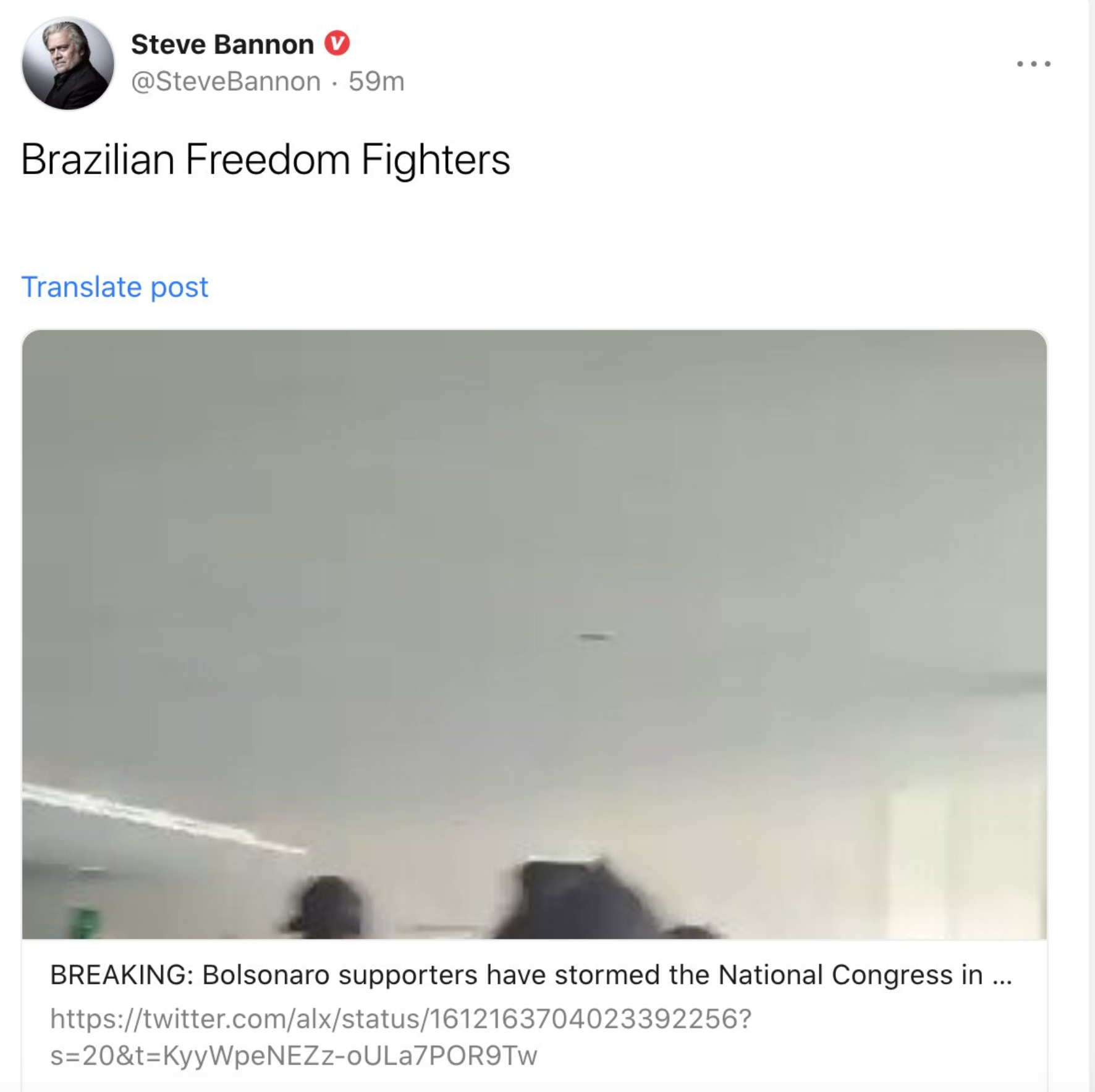 Amid Brazil Riot, Bannon Cheers 'Freedom Fighters