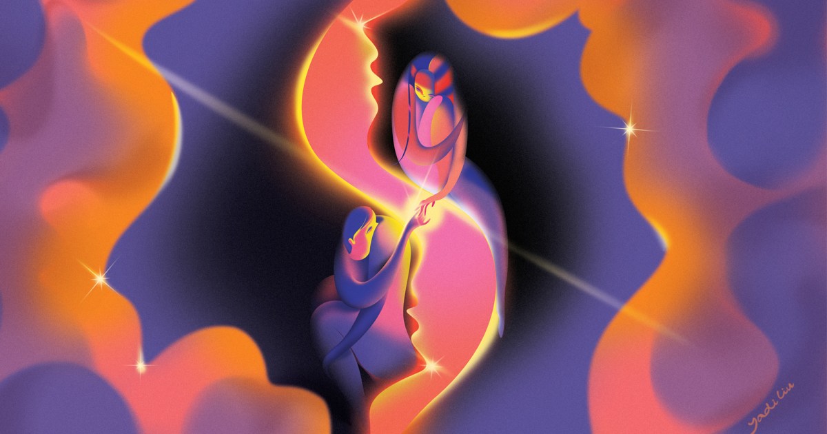 An illustration of two people holding hands