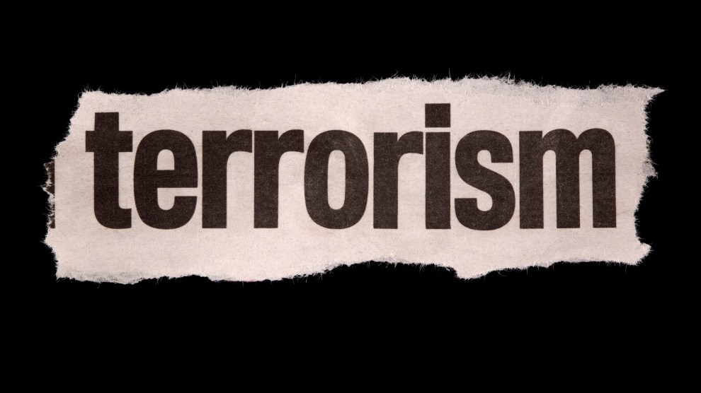 Newspaper clipping of the word terrorism.