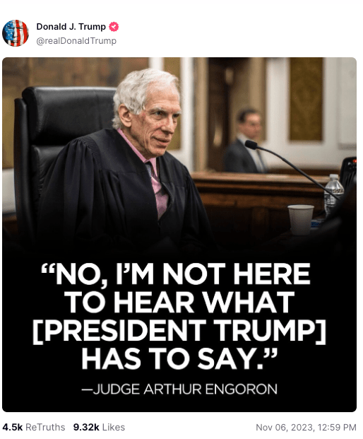 Trump citeert rechter Engoron