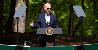 President Joe Biden speaks at Prince William Forest Park on Earth Day Monday, April 22, 2024, in Triangle, Va. Biden announced $7 billion in federal grants to provide residential solar projects serving low- and middle-income communities and expanding his American Climate Corps green jobs training program.