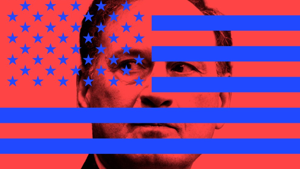 Photo of Supreme Court Justice Samuel Alito overlaid with the stars and stripes of the American flag