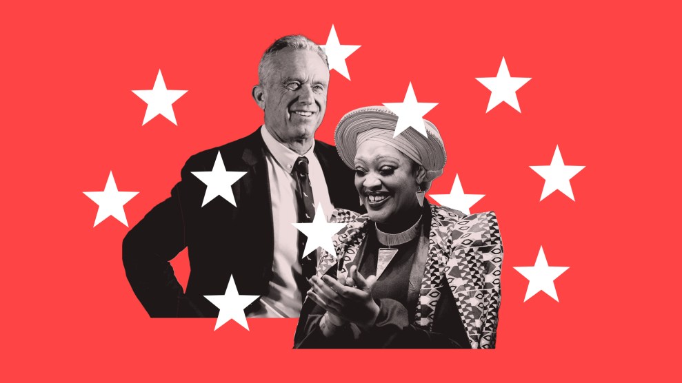 Robert F. Kennedy Jr. paired with Angela Stanton-King against a red background in a swirl of white stars.