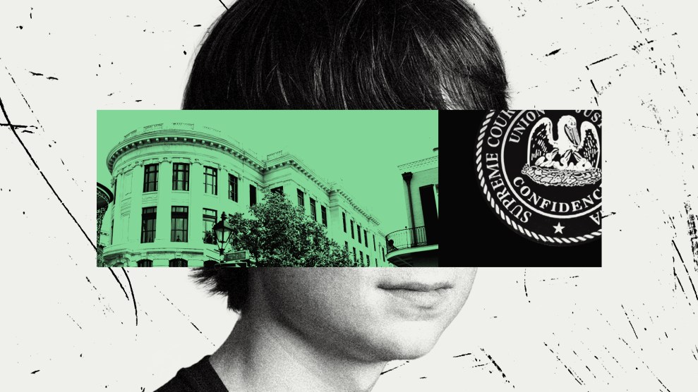 Collage of teenage boy, Louisiana Supreme Court building and official seal.