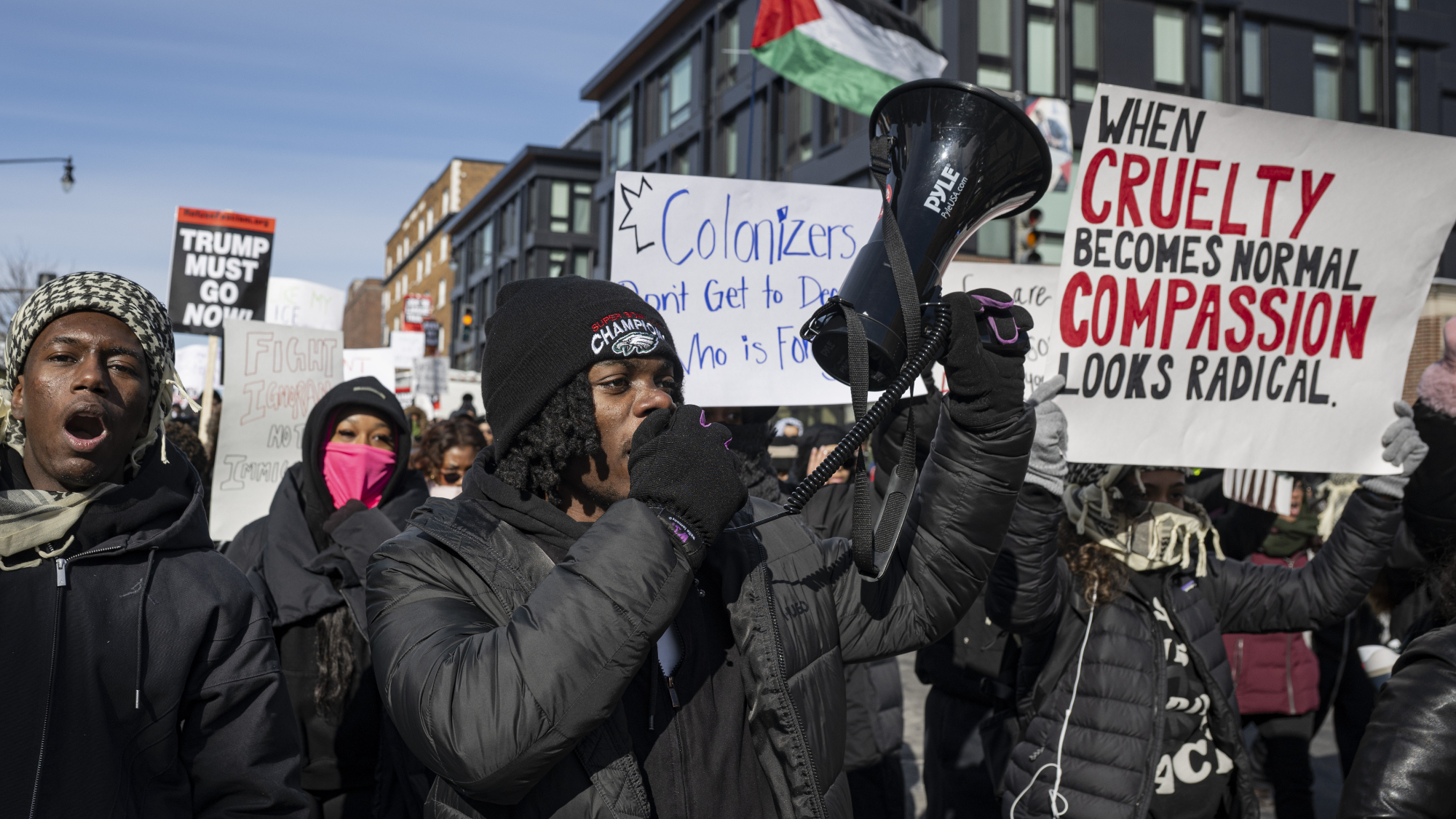 Students and allies gather near Howard University and then march to Franklin Park to protest the Trump administration and Immigration and Customs Enforcement (ICE) in Washington, DC, on January 30, 2026.