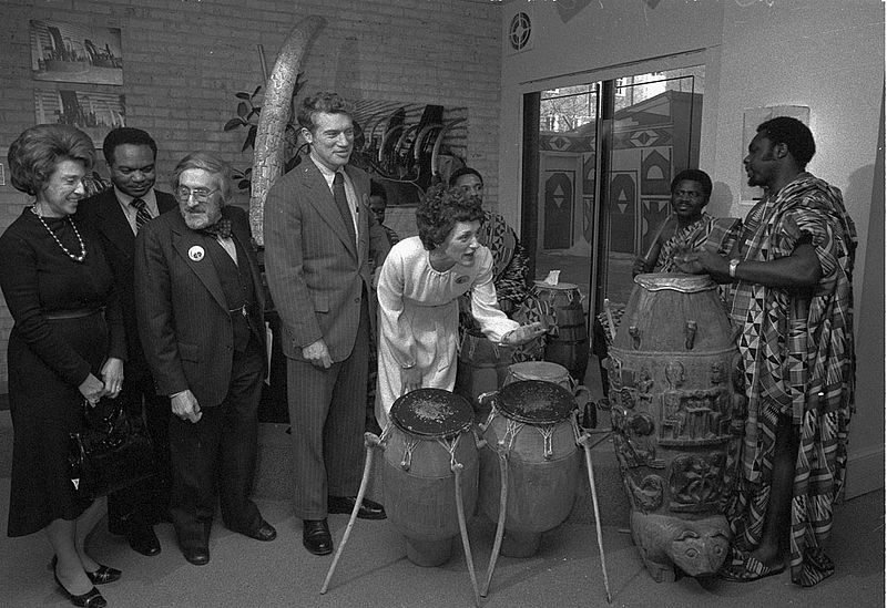 Joan Mondale playing drums