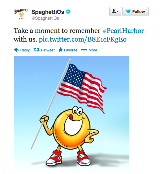 SpaghettiOs Pearl Harbor anniversary tweet