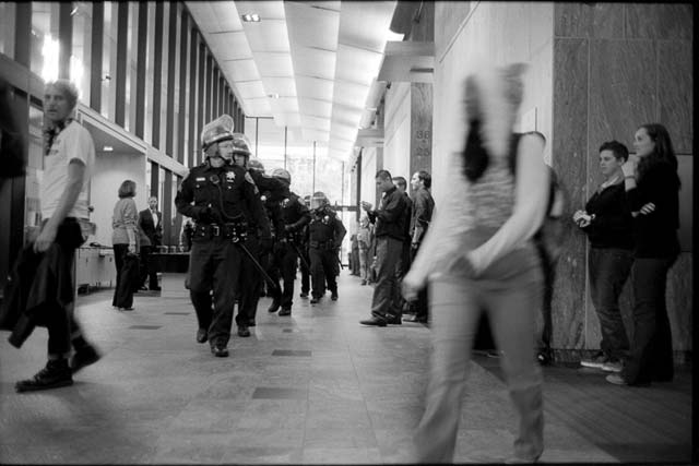 Police respond to an Occupy protest at BofA in San Francisco.