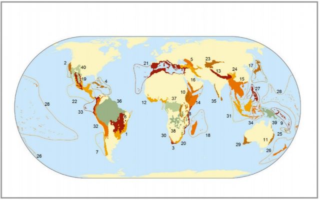 Biodiversity hotspots map: L. J. Gorenflo, et al. PNAS. DOI:10.1073/pnas.1117511109