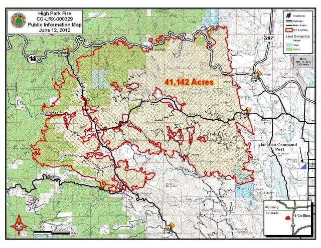 High Park Fire, Colorado, burn map as of 6 June 2012 (click for larger version): USFS
