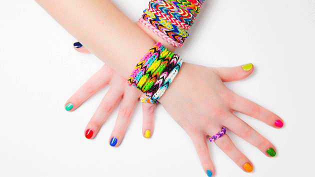 Colorful Rainbow loom bracelet rubber bands fashion, Stock Photo